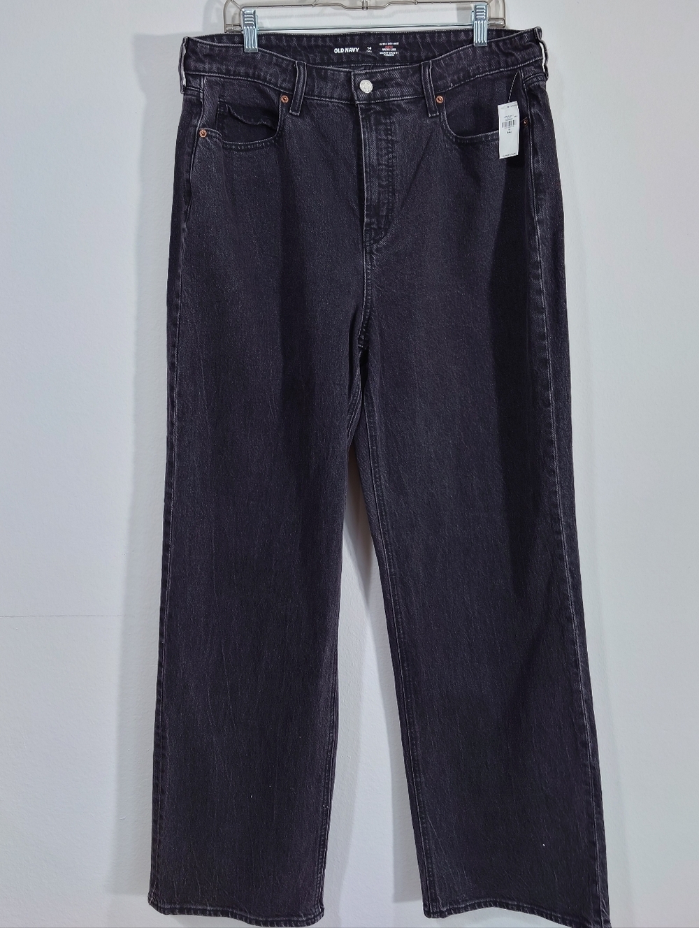NWT Old Navy Extra High Rise Curvy Wide Leg Jeans Tall 14 Black Wash 33 Inseam